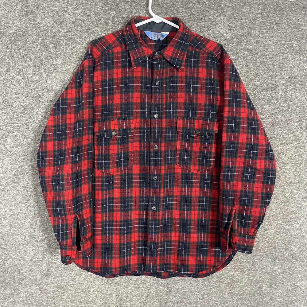 Vintage Pendleton Shirt‎ Mens Large Red Plaid Wool Flannel Long Sleeve Button Up